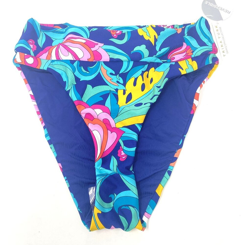 Trina Turk India Garden Floral High Waist Reversible Swim Bikini Bottom Size 2